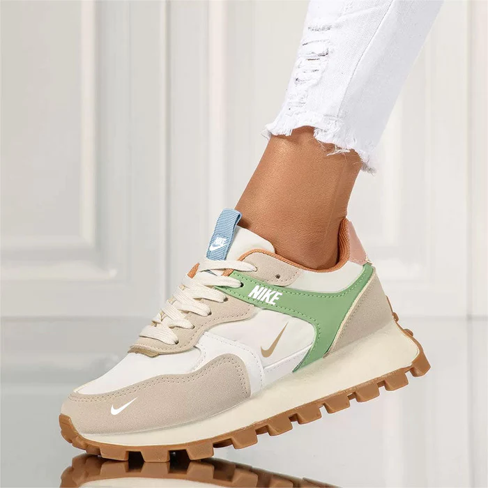 Sneaker donna beige, bianca e verde