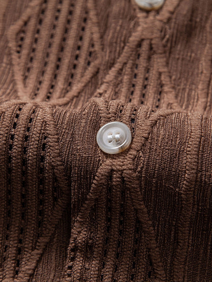 Camicia Geometrica Jacquard Cubana & Pantaloni in Lino a Gamba Dritta