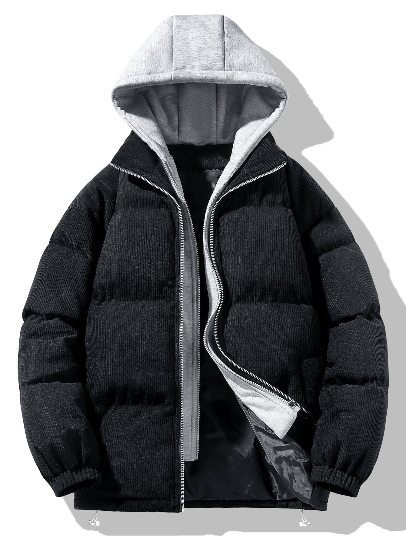 Cappotto Puffer con Cappuccio e Zip in Corduroy 2 in 1