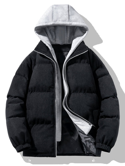Cappotto Puffer con Cappuccio e Zip in Corduroy 2 in 1