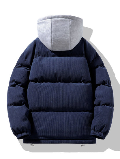Cappotto Puffer con Cappuccio e Zip in Corduroy 2 in 1