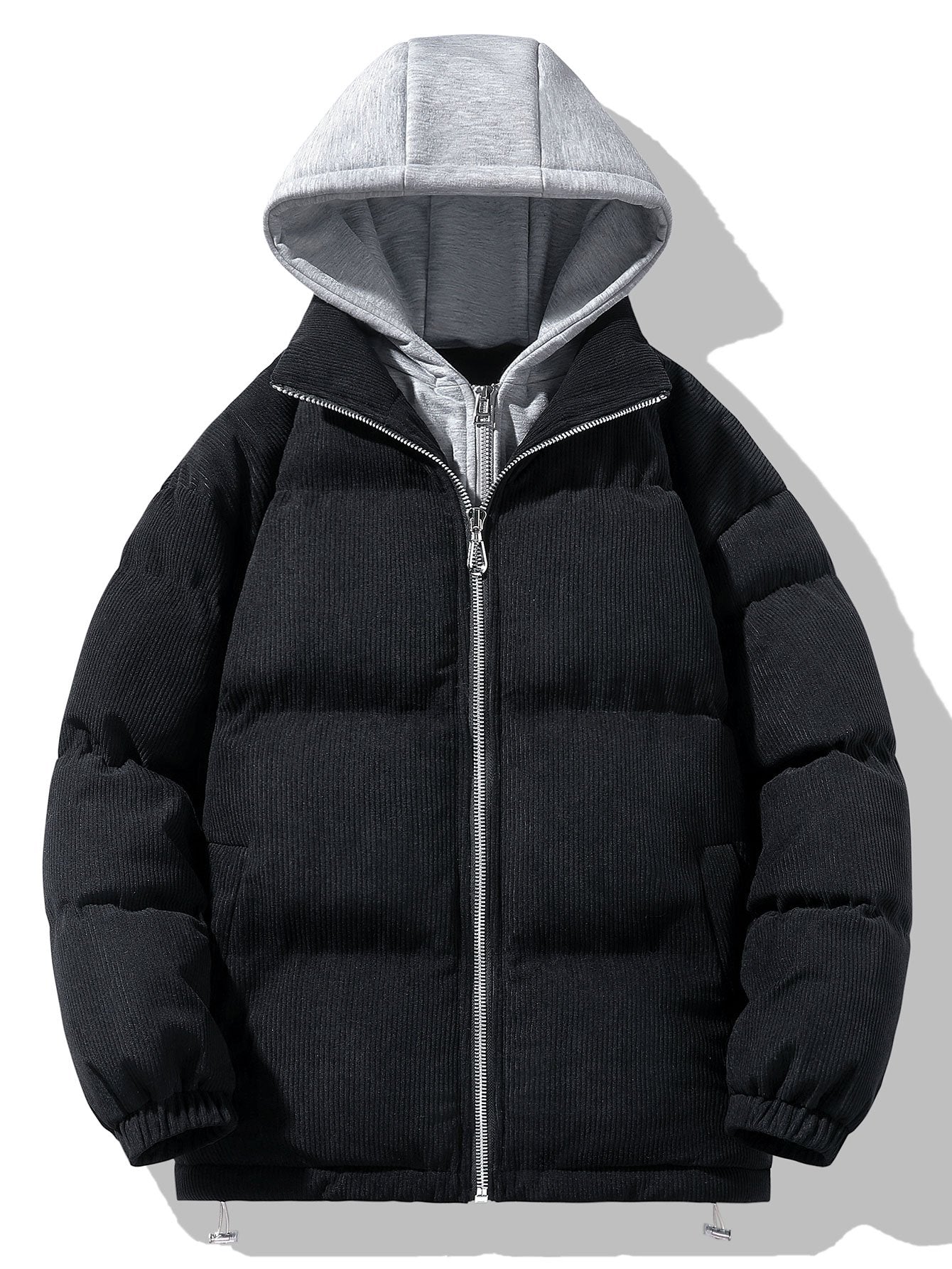 Cappotto Puffer con Cappuccio e Zip in Corduroy 2 in 1