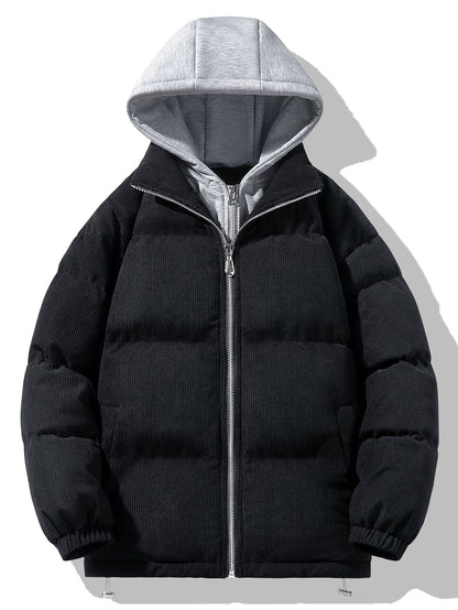 Cappotto Puffer con Cappuccio e Zip in Corduroy 2 in 1