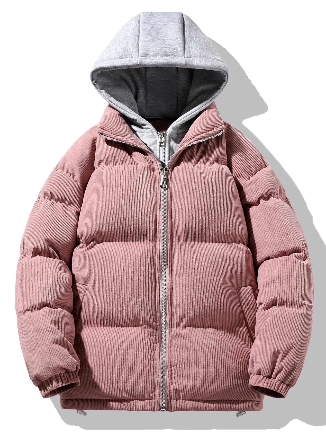 Cappotto Puffer con Cappuccio e Zip in Corduroy 2 in 1