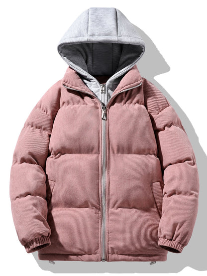 Cappotto Puffer con Cappuccio e Zip in Corduroy 2 in 1