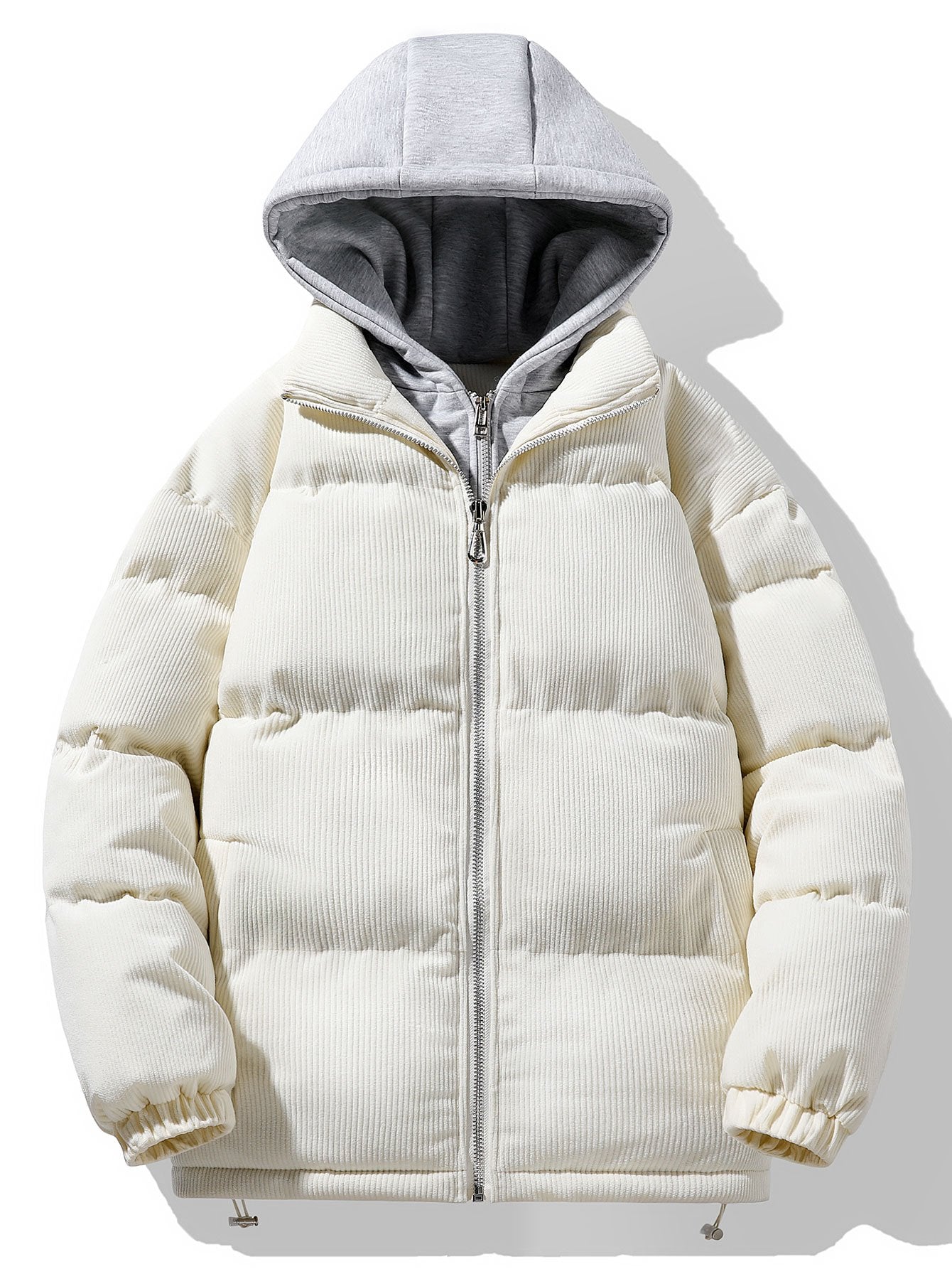 Cappotto Puffer con Cappuccio e Zip in Corduroy 2 in 1