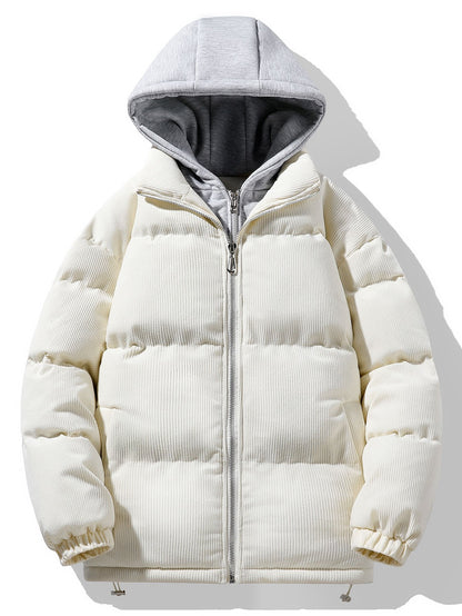 Cappotto Puffer con Cappuccio e Zip in Corduroy 2 in 1