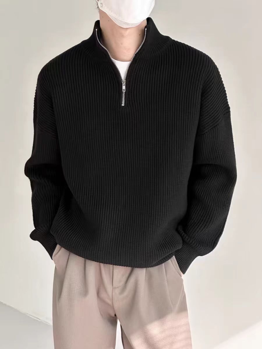 Maglione a Mezzo Zip a Costine Elegante