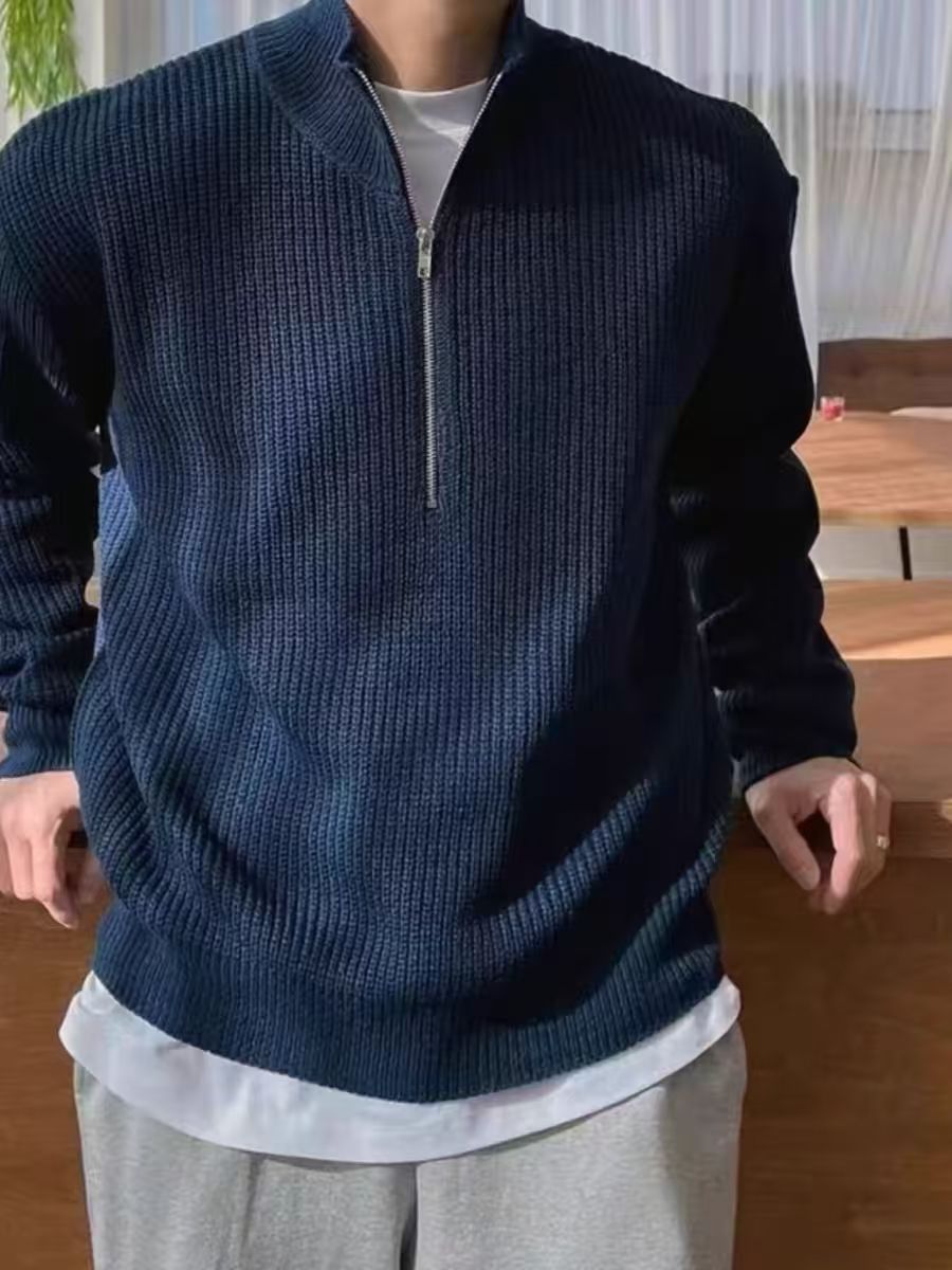 Maglione a Mezzo Zip a Costine Elegante